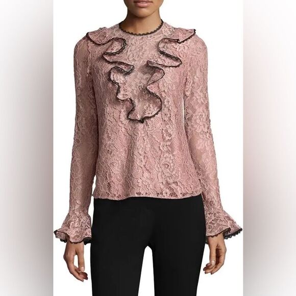 NWOT Alexis Addie Bell Sleeve Ruffle Lace Blouse in Blush/Black. Size XS. - Picture 1 of 9